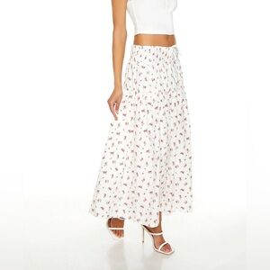 White Maxi Peasant Skirt with Pink Floral Print